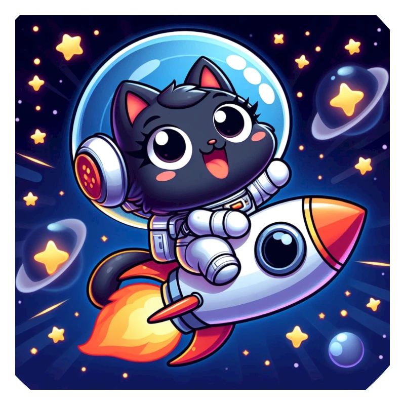 Chat mignon de l’espace dans l’espace sur une fusée