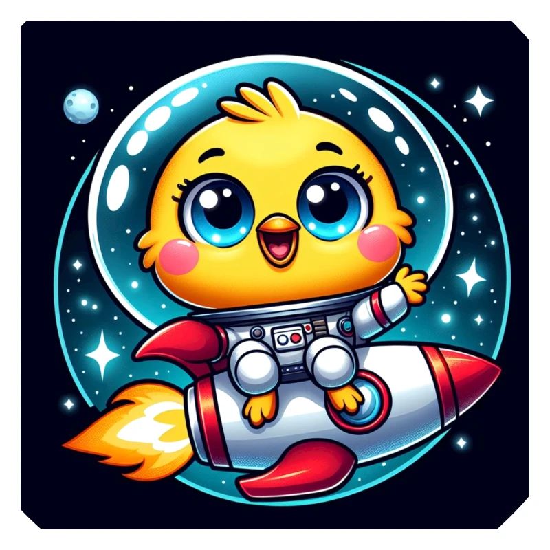 Poussin de l’espace sur une fusée dans l’espace