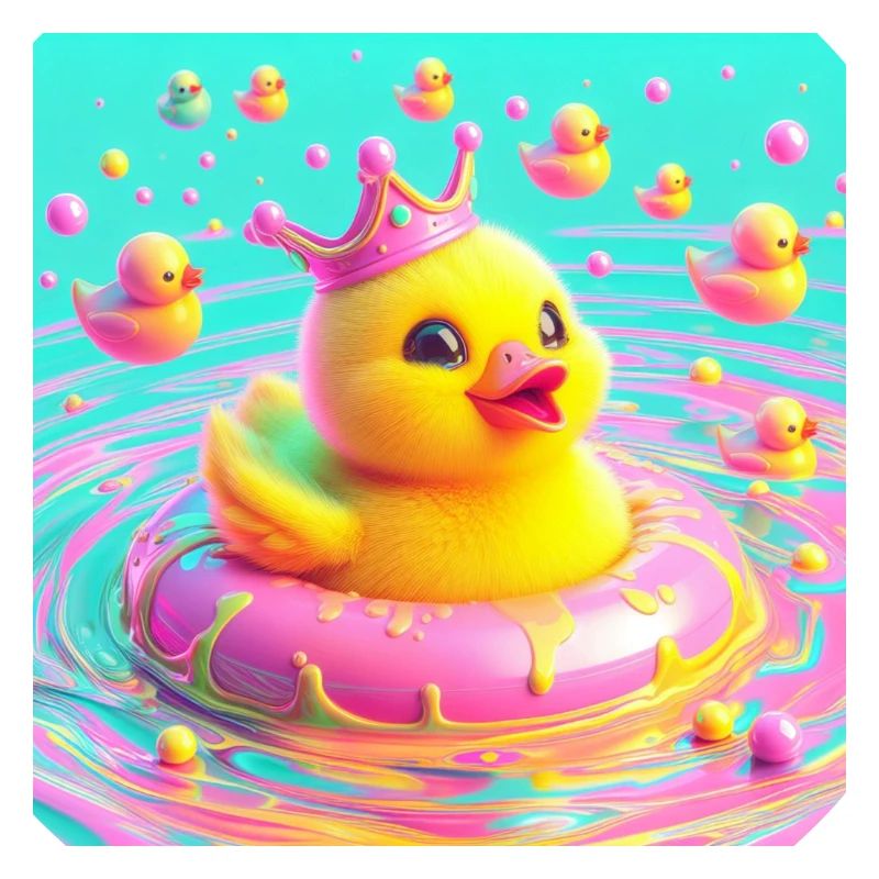 Bath Duck with Crown in 3D Hyperrealism Pastel