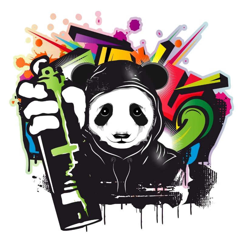 funny panda bear with graffiti and spray can