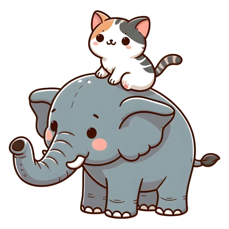 Le chat monte à dos d’éléphant
