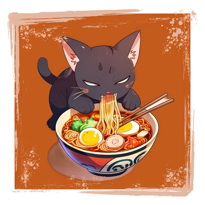 Cat eats ramen