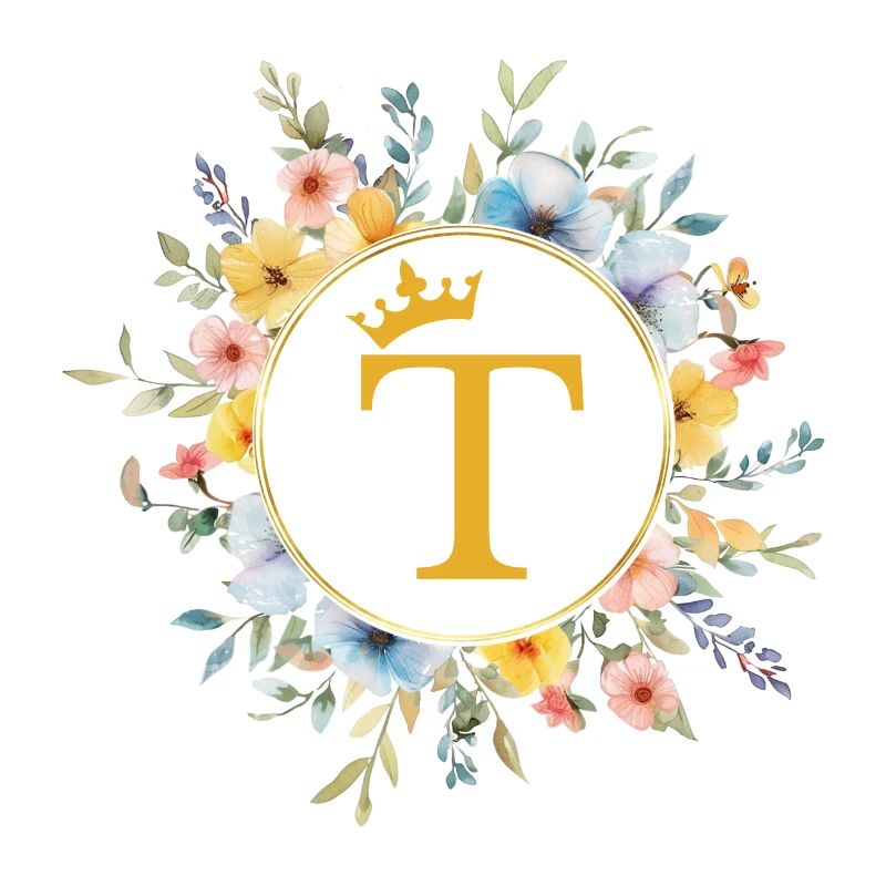 T Monogram, Flower Circle, Personalizable
