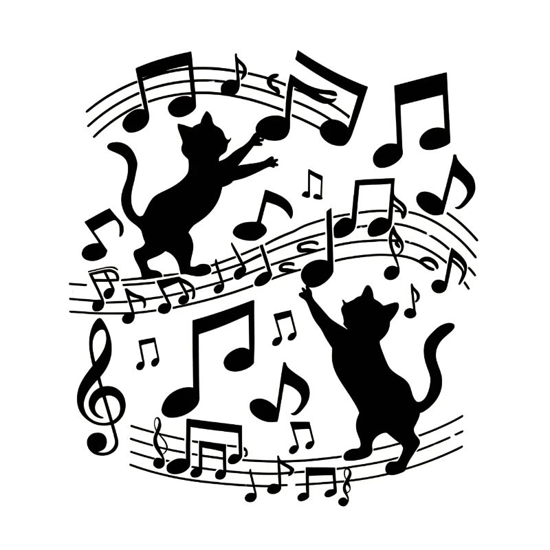 Black cats pattern playing with musical note