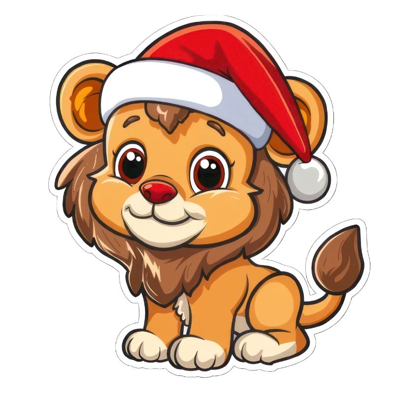 Süßer Löwe mit Weihnachtsmütze