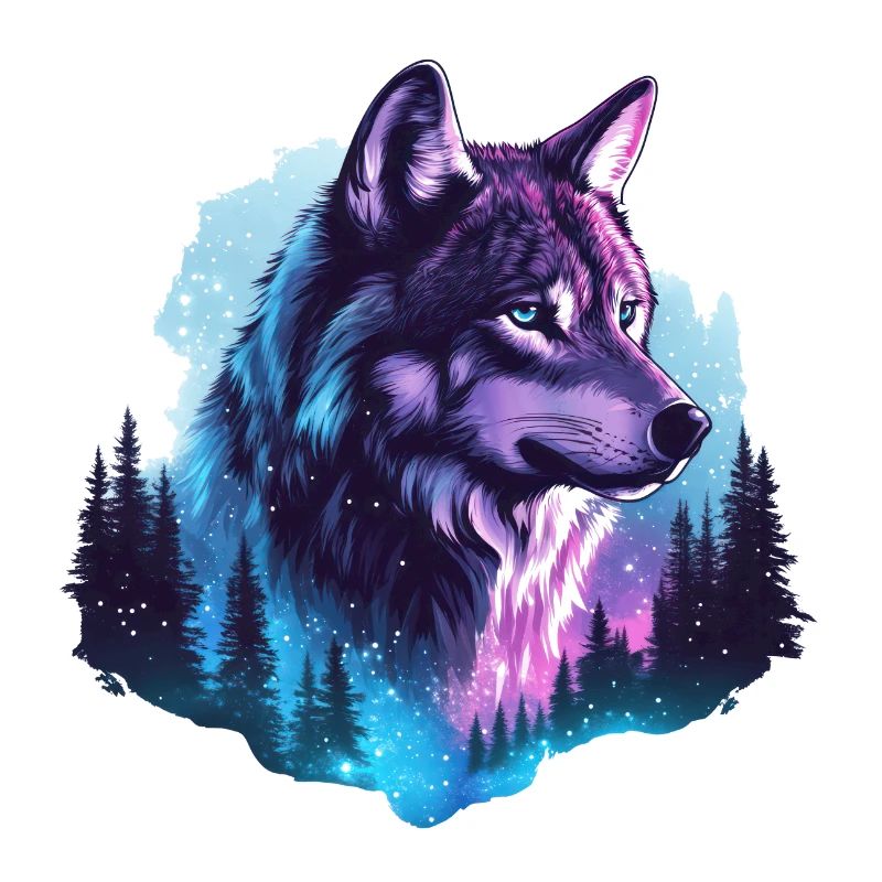 Wolf Northern Lights Forest Nature