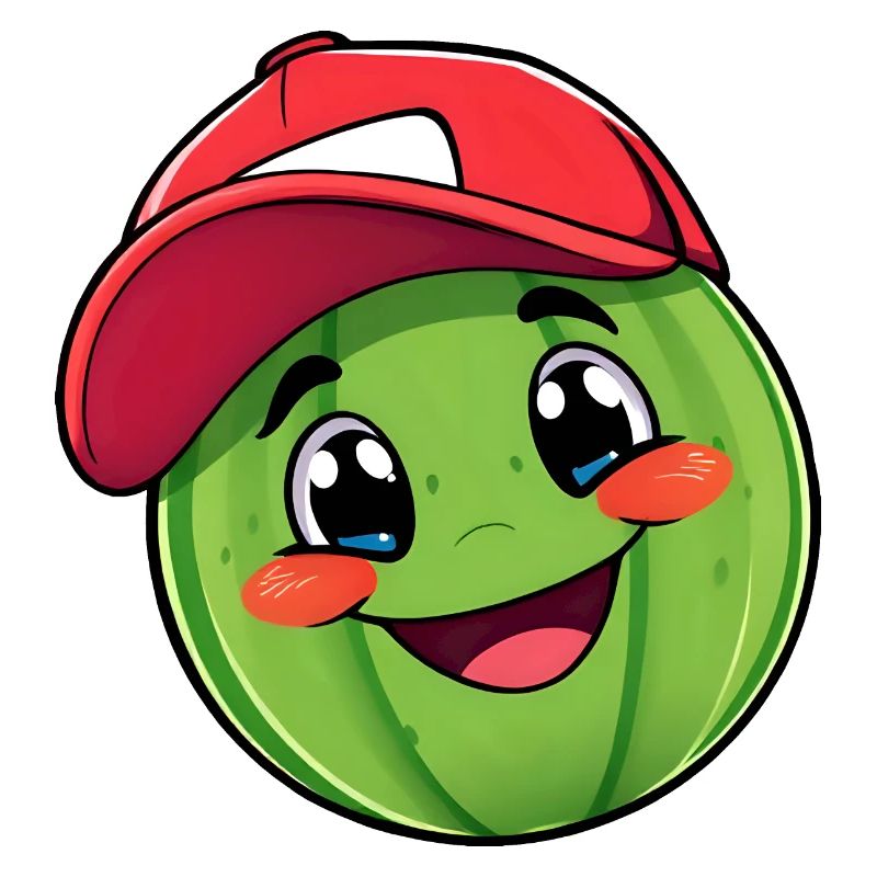 Smiling Watermelon Character in Red Baseball Cap