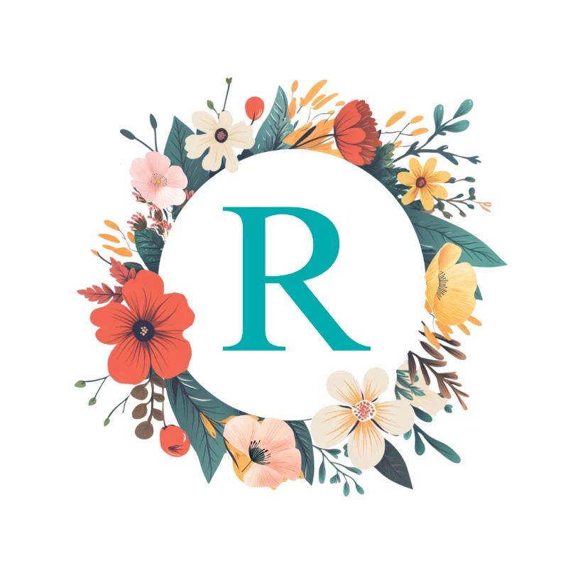 R Monogram, Couronne de fleurs, Personnalisable