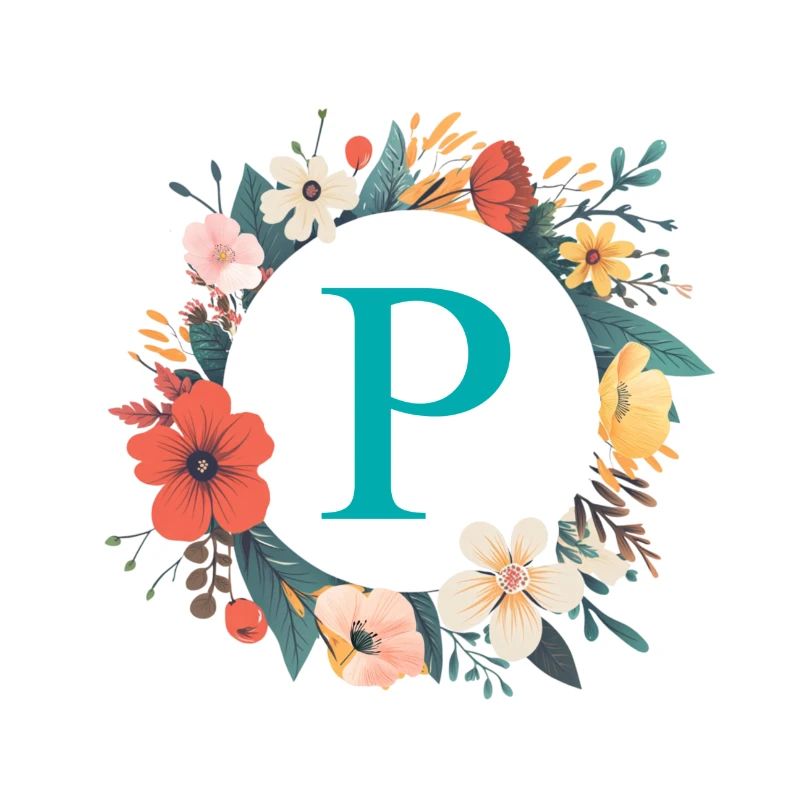 P Monogram, Couronne de fleurs, Personnalisable