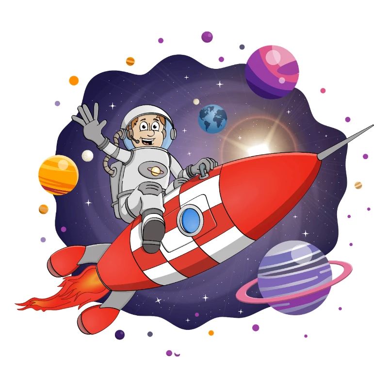 L’astronaute de la fusée rouge dans l’espace