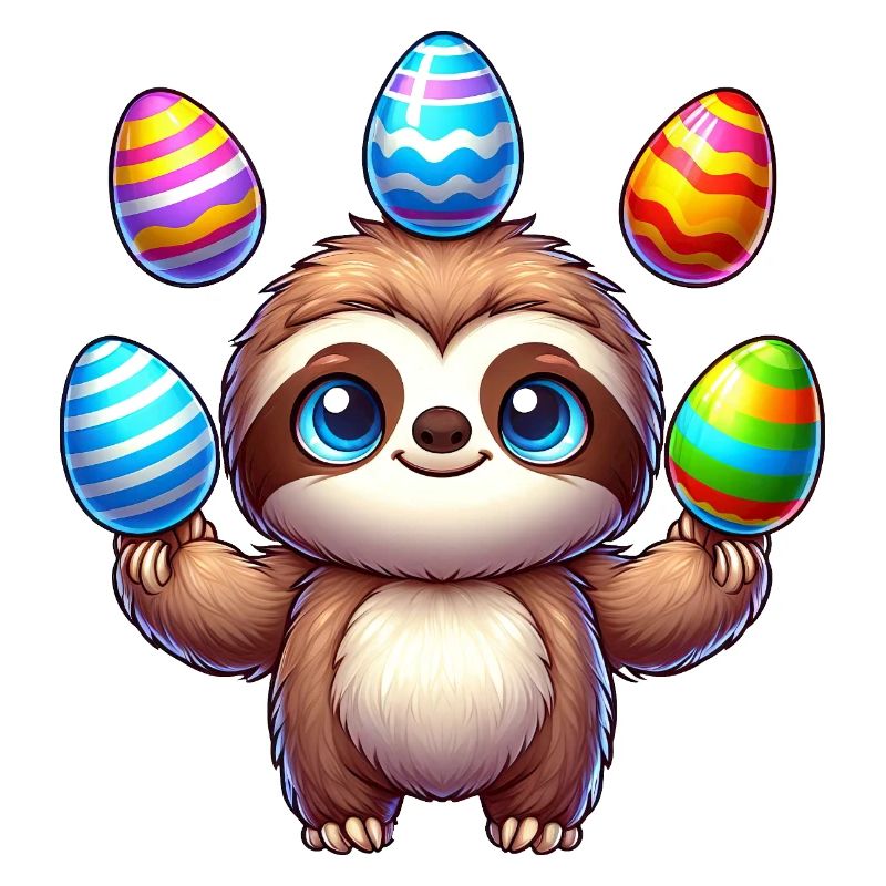 Easter Sloth Easter Egg Juggler Colorful Eggs