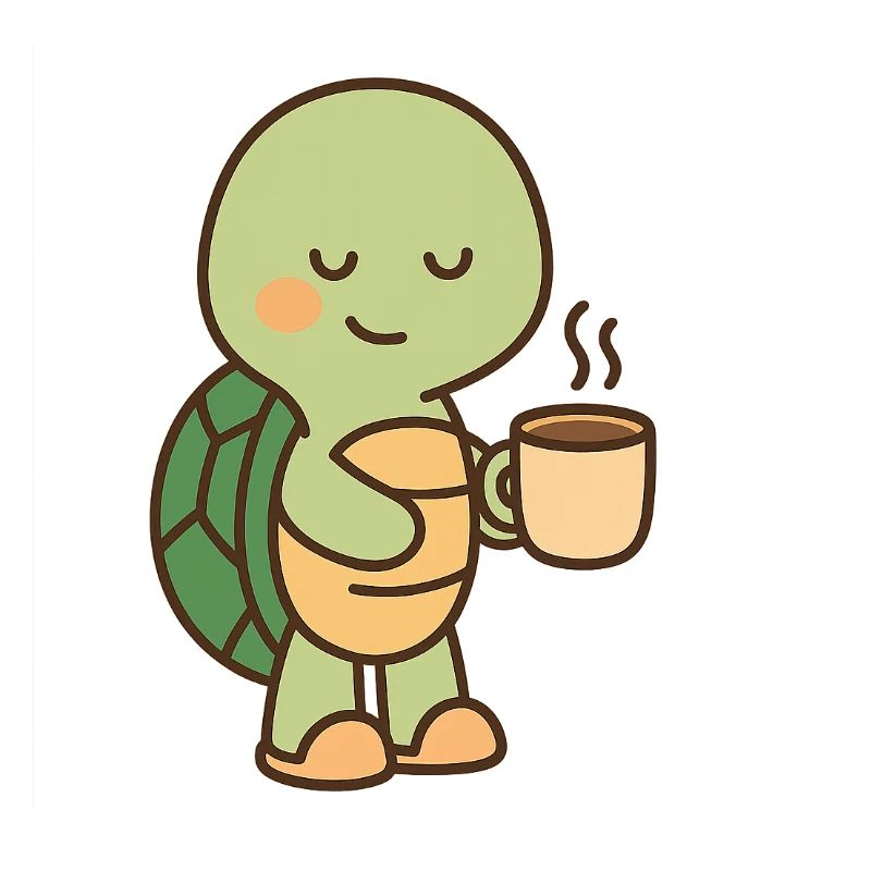 Schildkröte mit einer Tasse Kaffee (rechts)