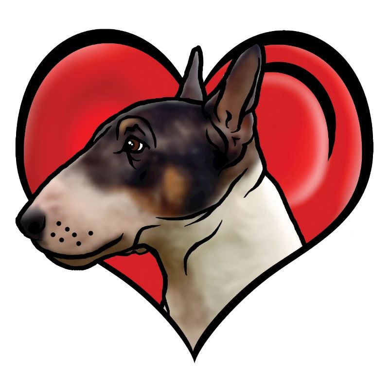 Miniature Bull Terrier Head in Heart Comic Style