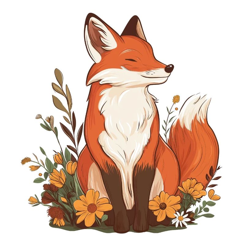 Renard avec des fleurs