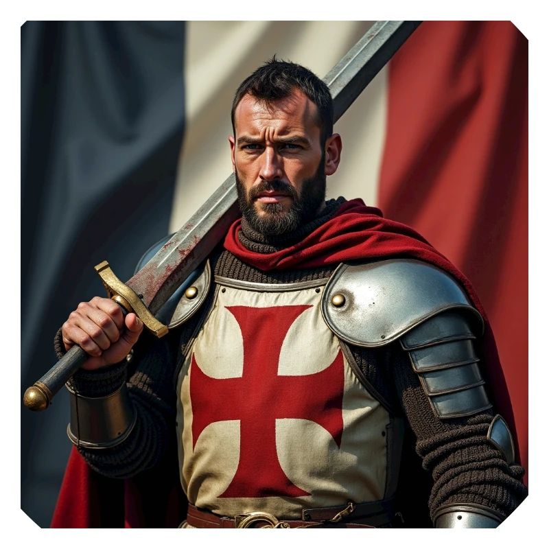 Flux Dev a worn battlehardened knight charlemagne