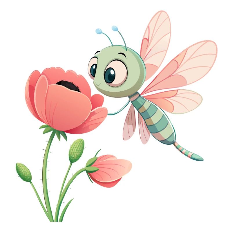 Bébé libellule colorée proche d'une fleur (v03)