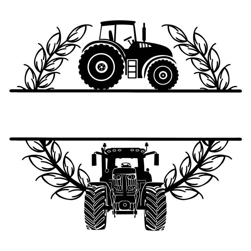 Tractor side and front view in wheat wreath