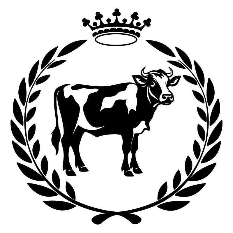 Kuh mit Krone im Lorbeerkranz