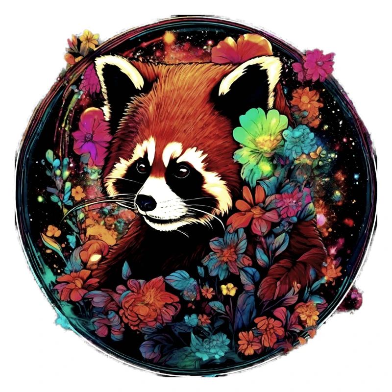Panda roux,panda,fleurs, illustration