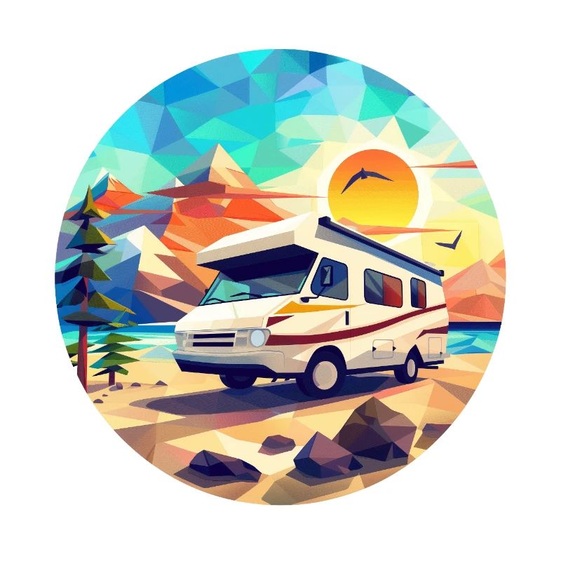 Retro Camping Design – Low Poly Tent & Camper
