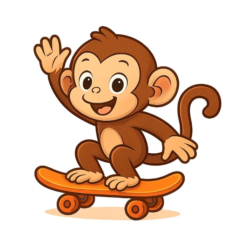 Playful monkey on skateboard