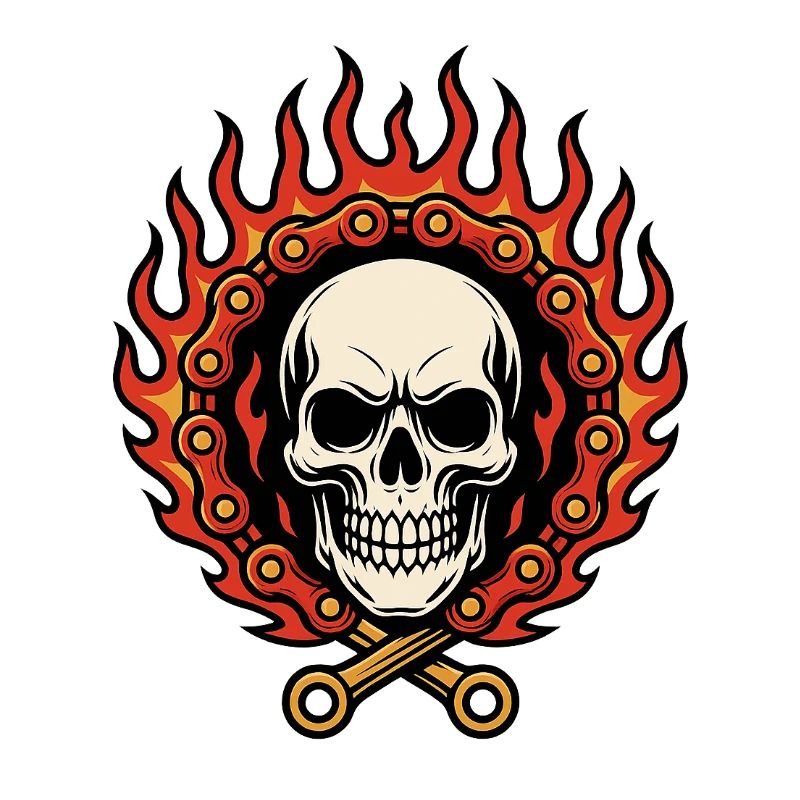 Flaming Flamed Skull in Flame Chain