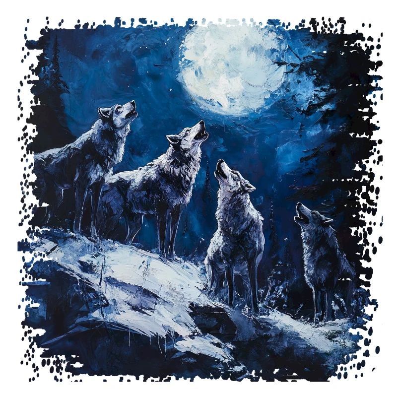 Wolf group under full moon