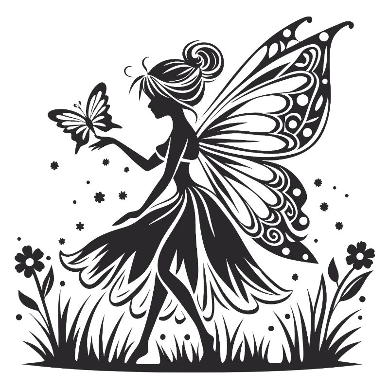 Fée au clair de lune avec silhouette de papillon