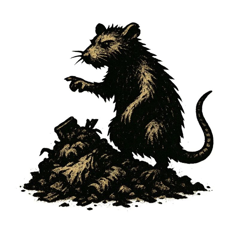 Rat on rubble engraving