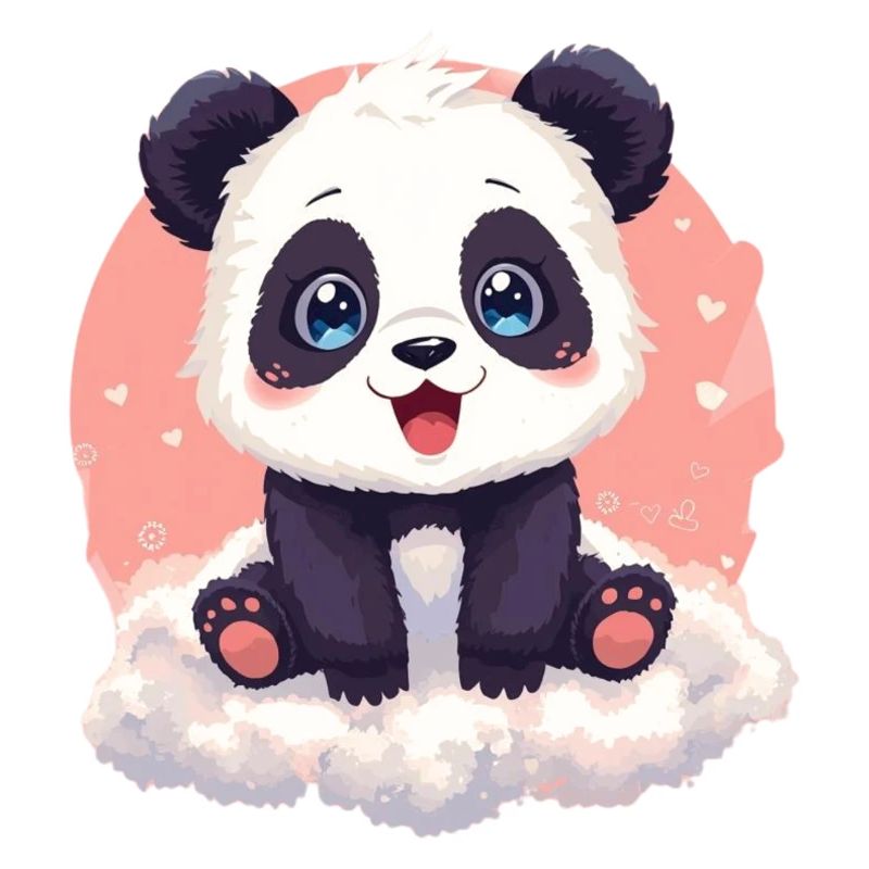 Cuddly Panda on Pink Cloud