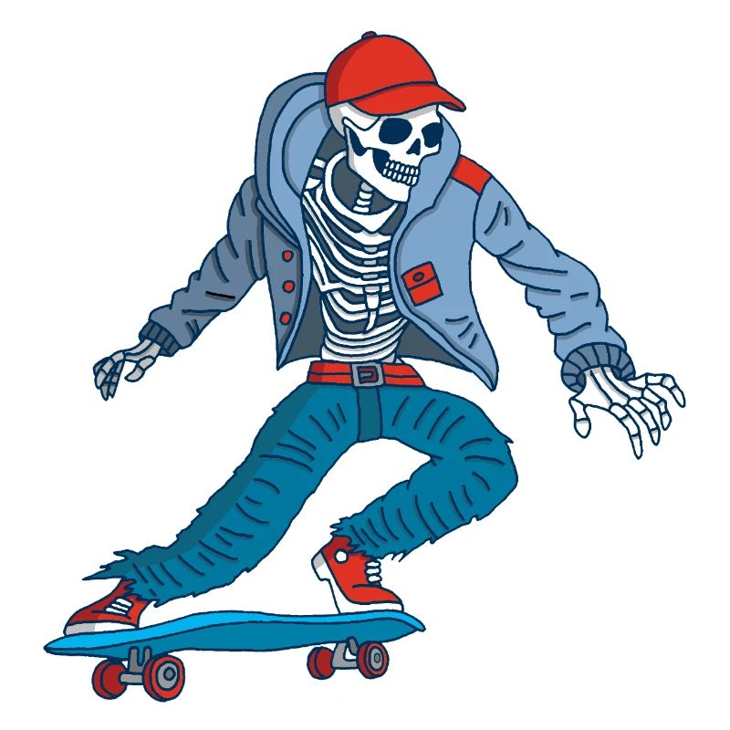Skeleton on skateboard
