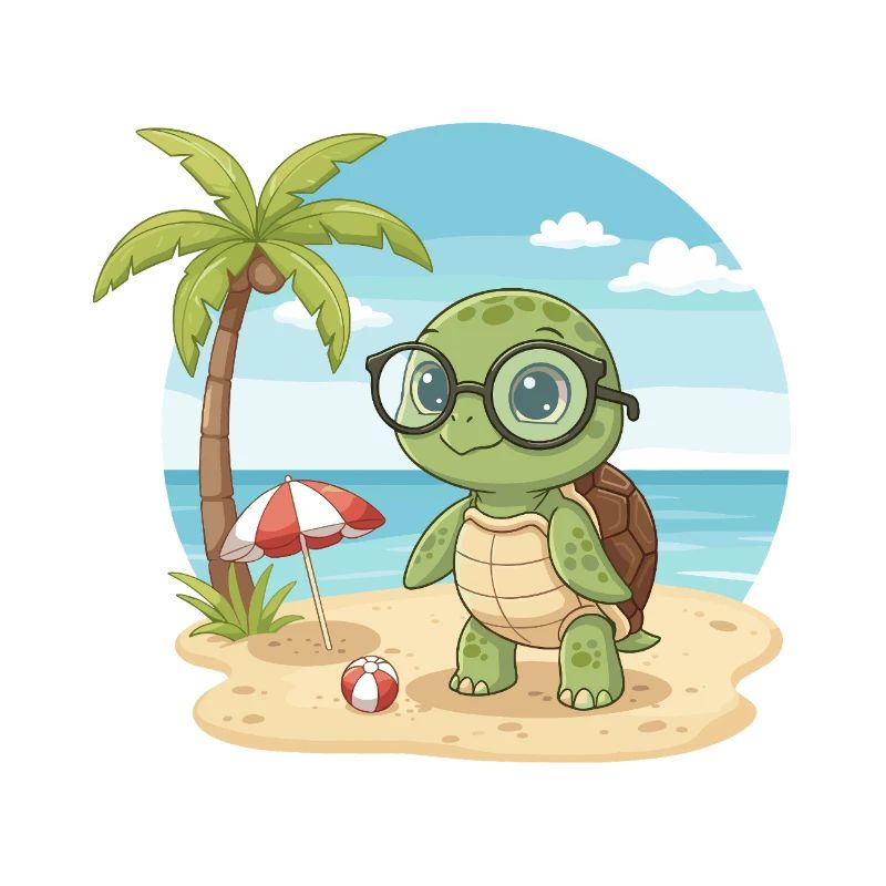 Cute Turtle with Glasses Beach Summer Vacation