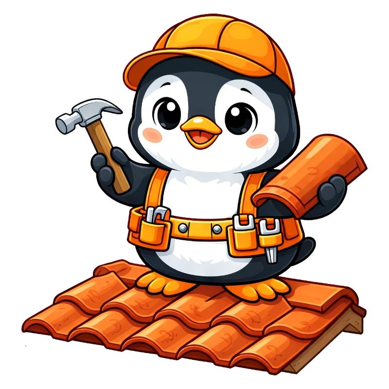 Cute Penguin Mason Construction Worker Construction Site Handwer