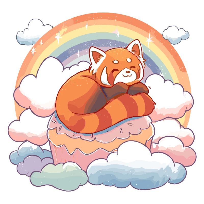 Panda rouge dans un gâteau aux nuages arc-en-ciel