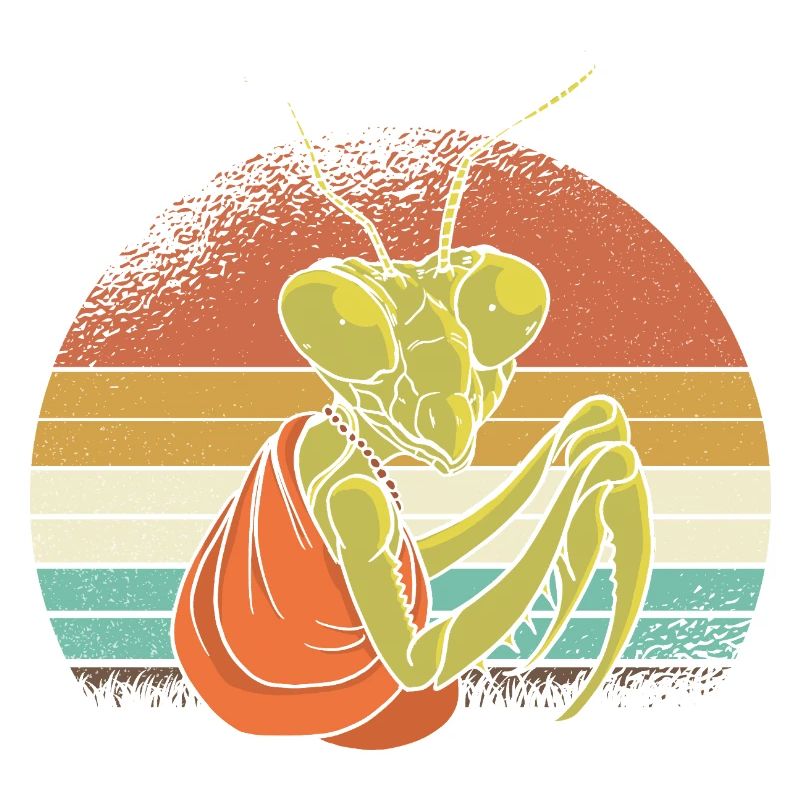 Mantis dans un coucher de soleil rétro
