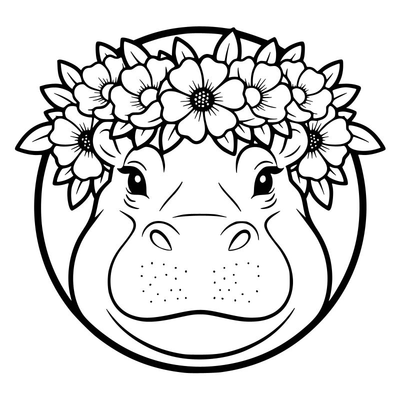 Nilpferd Blumenkranz Boho Outline Vektor