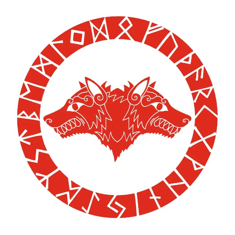 Roter Wikingerwolf mit zwei Köpfen