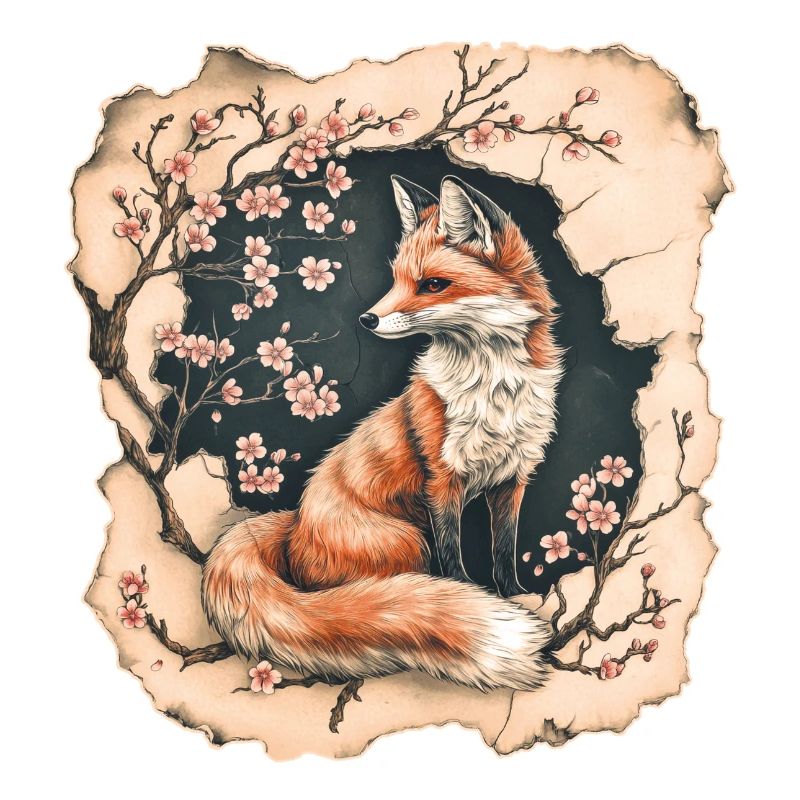 Fuchs mit Kirschblüten