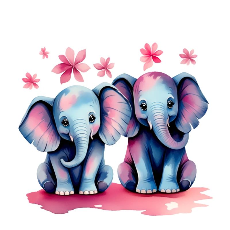 Éléphants pastel avec des fleurs
