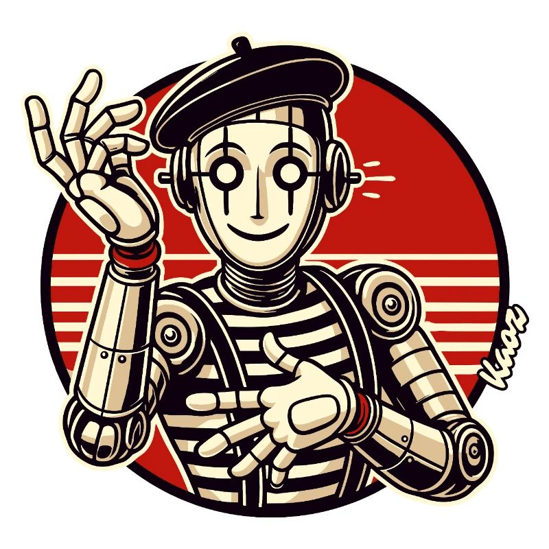 Retro Roboter Pantomime mit Barett im Comic Stil