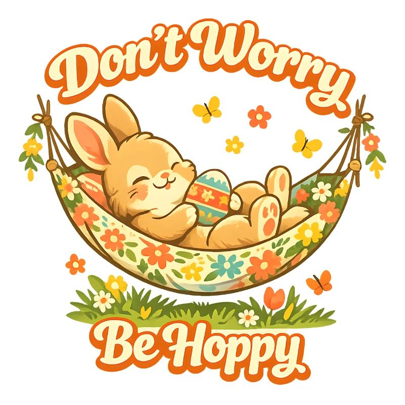 Cute Easter bunny with colorful egg and lettering