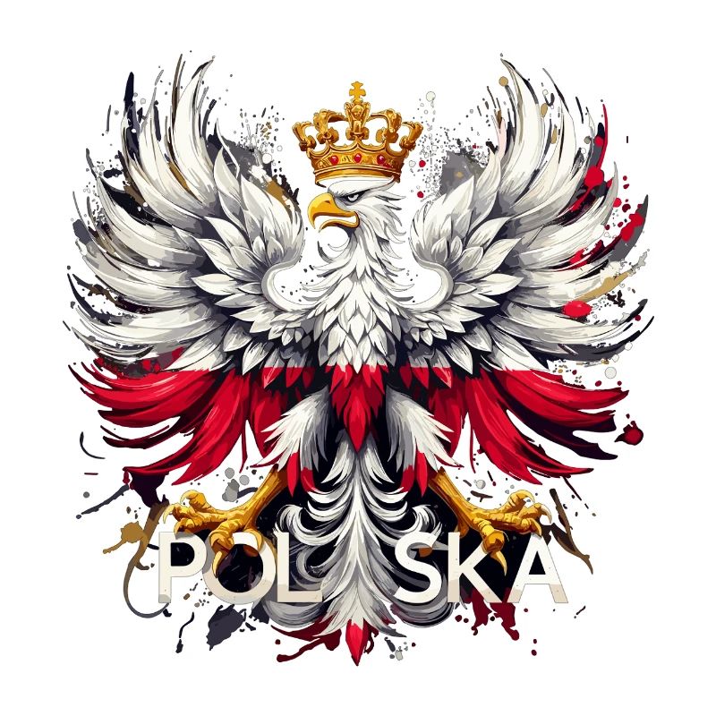 Polish Eagle: White and Red with Crown & Flag