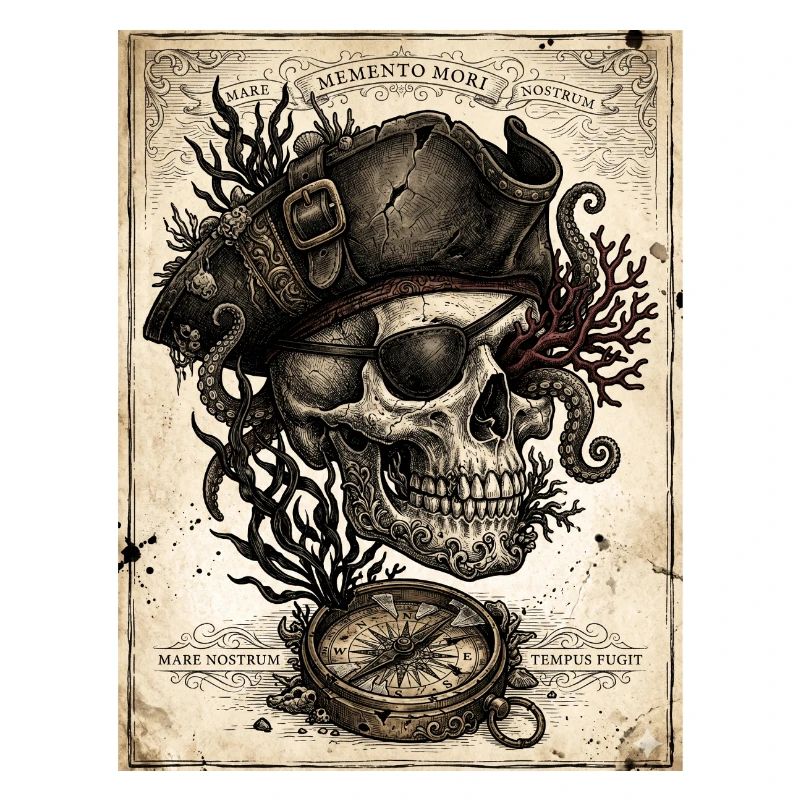 Pirate skull and compass