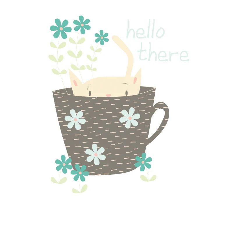 Funny cat in cup Hello gift flowers