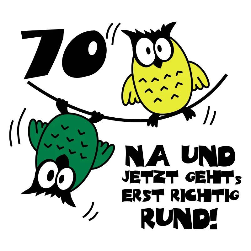 Geburtstag 70, Eulen am Drahtseil, rund