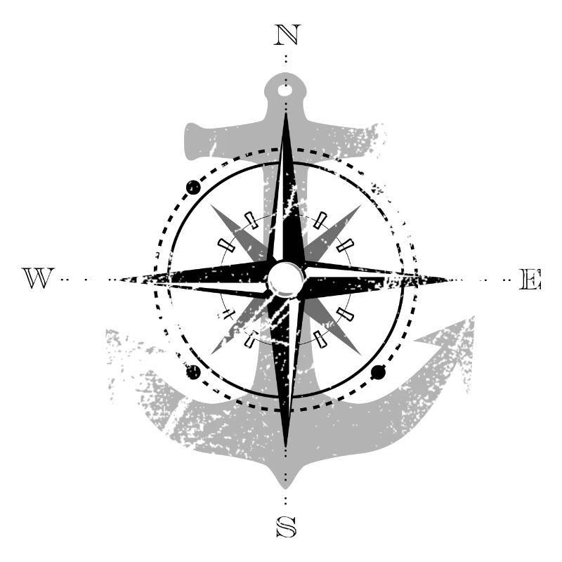 Compass Rose Anchor Compass Maritime Motif grey