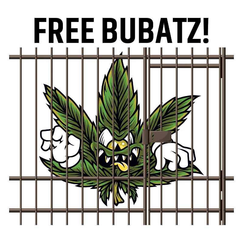 FREE BUBATZ! Cartoon Cannabisblatt hinter Gittern
