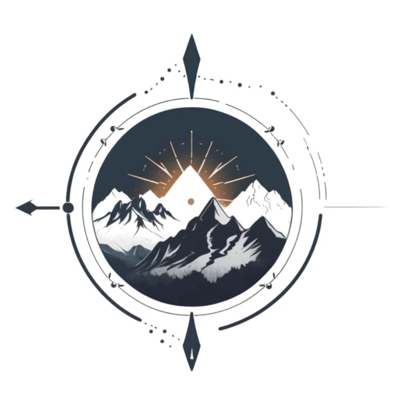 Compass with mountains for hiking