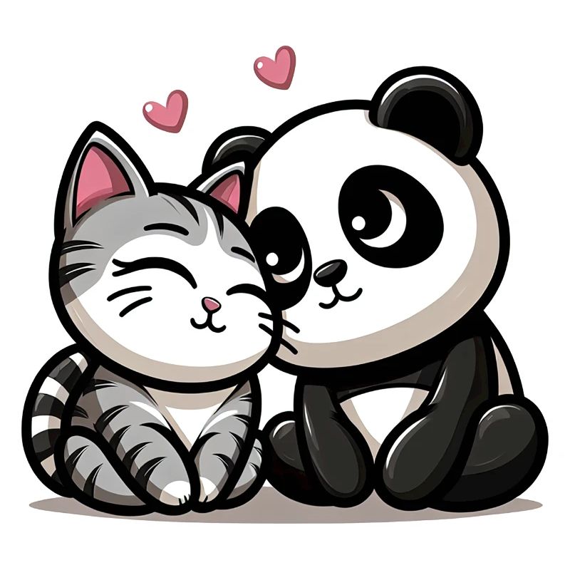 Chat Câlin Et Panda Amoureux