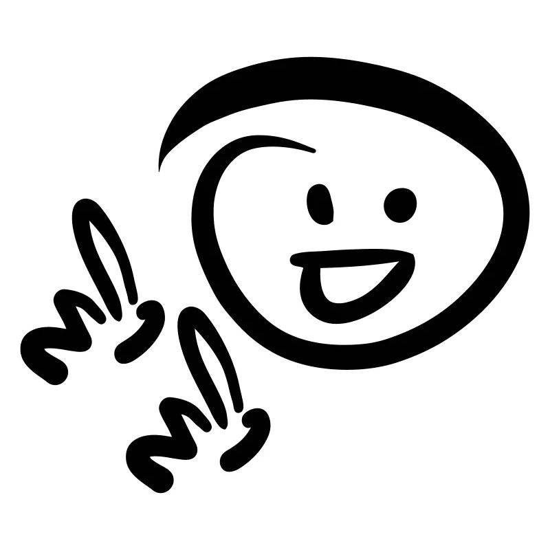 Face smiling, pointing with two fingers at something